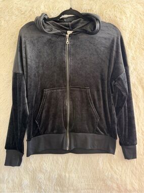 Black Bow Womens Y2K Style Velour Zip-up Hoodie Size S Black Streetwear Grunge